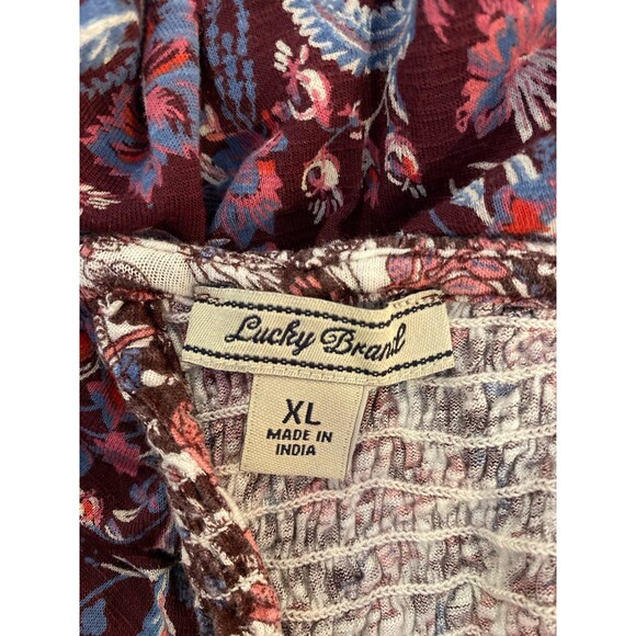 Lucky Brand Blouse Size XL Burgundy Smocked Top Bell Sleeves Boho Peasant - Picture 7 of 10